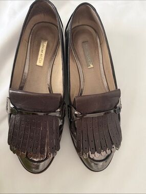 Louise et Cie Pewter color Leather Kiltie Loafers with Metal Trim